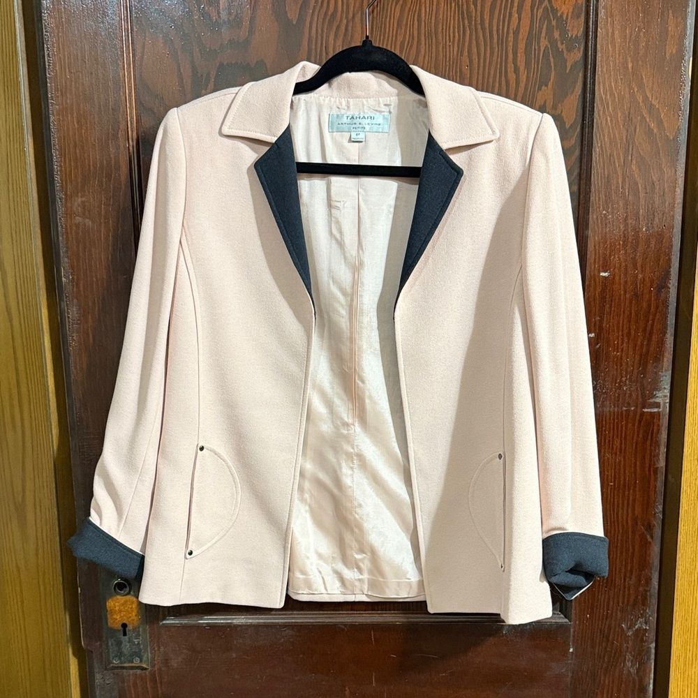 Tahari ASL Women's Blazer in Blush Pink with Black Trim